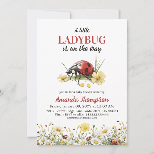 Rustic Floral Daisy A Little Ladybug Baby Shower Kaart (Voorkant)