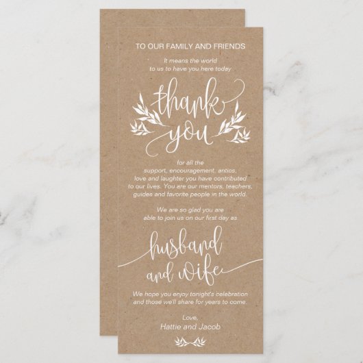 Rustic Floral Dank u plaats plaatsende Kaart (Voorkant / Achterkant)