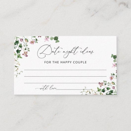 Rustic Floral Date Night Ideas Card Informatiekaartje (Voorkant)