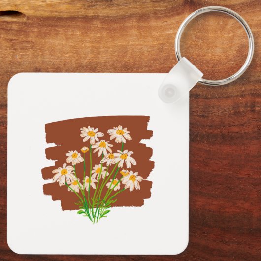 Rustic floral design on brown background sleutelhanger (Achterkant)