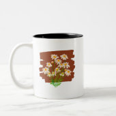 Rustic floral design on brown background tweekleurige koffiemok (Links)