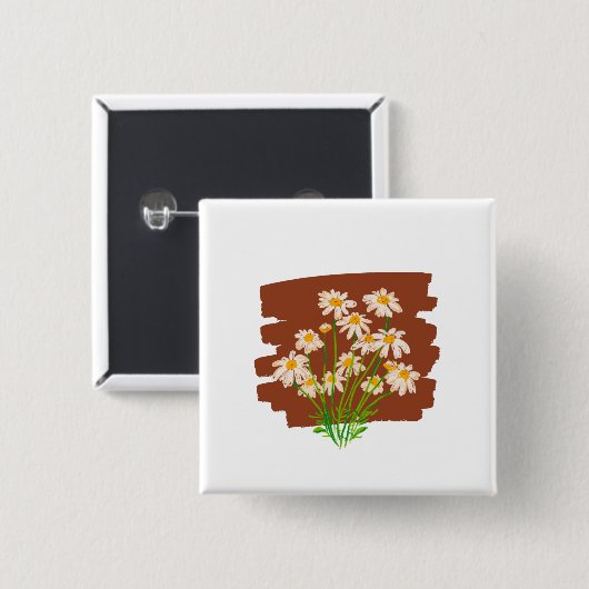 Rustic floral design on brown background vierkante button 5,1 cm (Voorkant /achterkant)