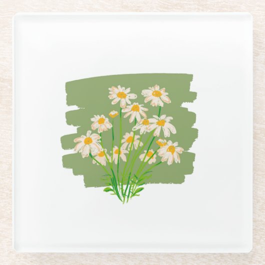 Rustic Floral Design on Green Background Glazen Onderzetter (Voorkant)