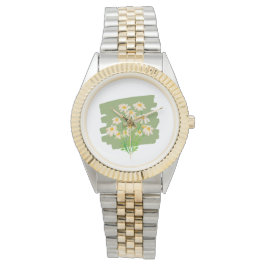 Rustic Floral Design on Green Background Horloge