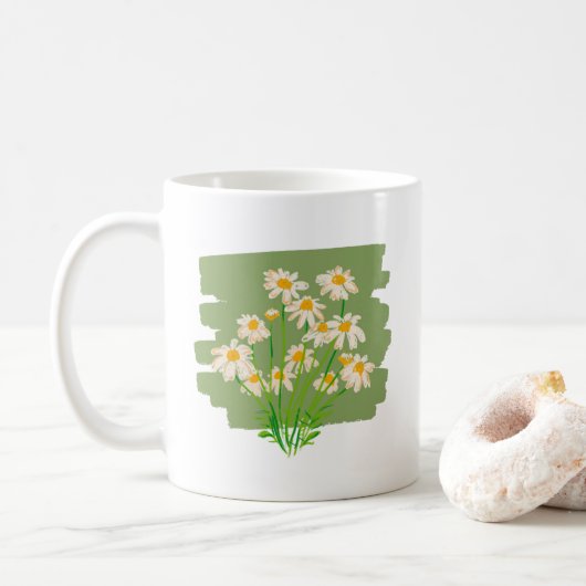 Rustic Floral Design on Green Background Koffiemok (Met donut)