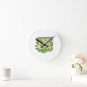 Rustic Floral Design on Green Background Ronde Klok (Huis)
