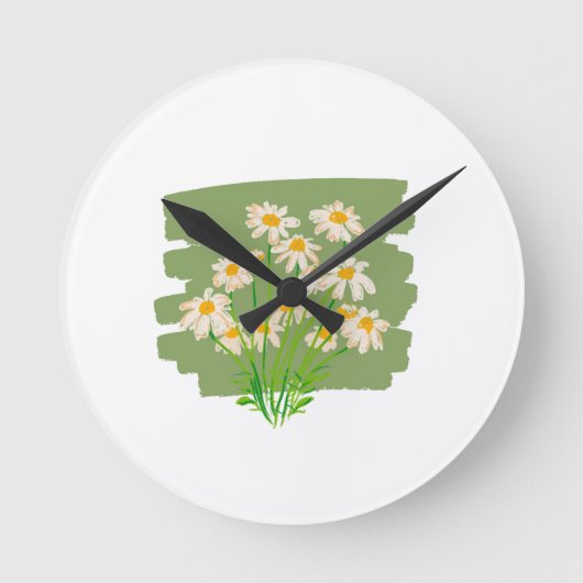 Rustic Floral Design on Green Background Ronde Klok (Voorkant)