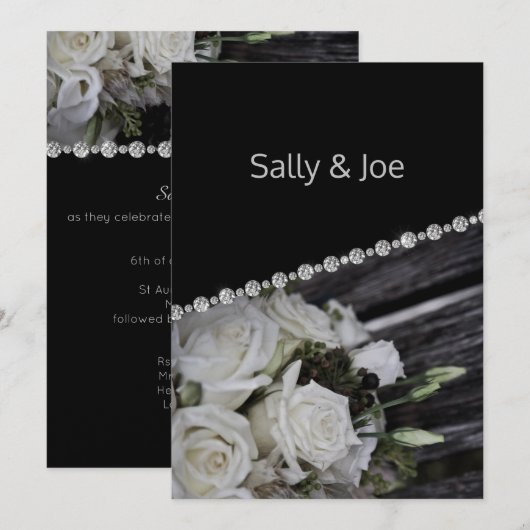Rustic Floral Diamond Wedding Black Kaart (Voorkant / Achterkant)