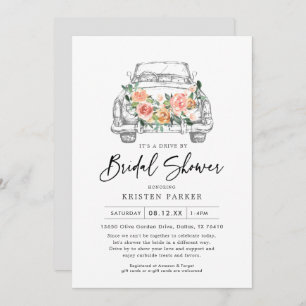Rustic Floral drive-by Bridal Shower Invitation Kaart