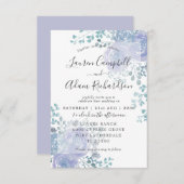 Rustic Floral Dusty Blue & Paars Wedding Invitat Kaart (Voorkant / Achterkant)
