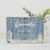 Rustic Floral Dusty Blue Quinceanera 15th Birthday Kaart (Staand voorkant)