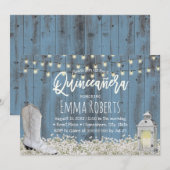 Rustic Floral Dusty Blue Quinceanera 15th Birthday Kaart (Voorkant / Achterkant)