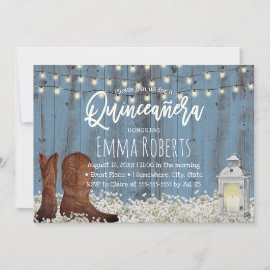 Rustic Floral Dusty Blue Quinceanera Birthday Kaart (Voorkant)