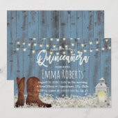 Rustic Floral Dusty Blue Quinceanera Birthday Kaart (Voorkant / Achterkant)