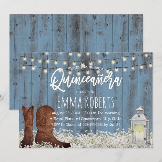 Rustic Floral Dusty Blue Quinceanera Birthday Kaart (Voorkant / Achterkant)