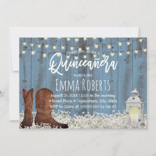 Rustic Floral Dusty Blue Quinceanera Birthday Kaart