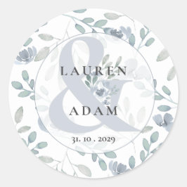 Rustic Floral Dusty Blue Waterverf Wedding Class Ronde Sticker