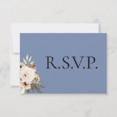 Rustic Floral Dusty Blue Wedding RSVP Kaartje (Voorkant)