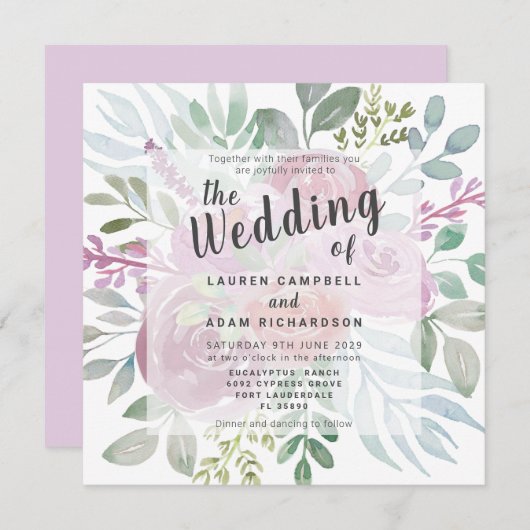 Rustic Floral Dusty Pink Waterverf Wedding Kaart (Voorkant / Achterkant)