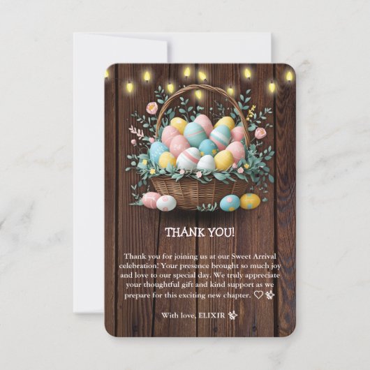 Rustic Floral Easter Eggs Baby shower Bedankkaart (Voorkant)