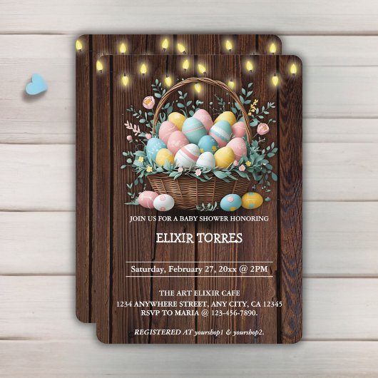 Rustic Floral Easter Eggs Baby shower Kaart