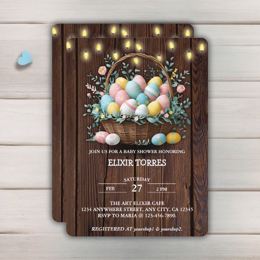 Rustic Floral Easter Eggs Baby shower Kaart