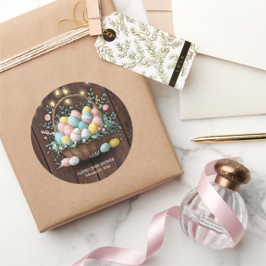 Rustic Floral Easter Eggs Baby shower Ronde Sticker (Geschenken)