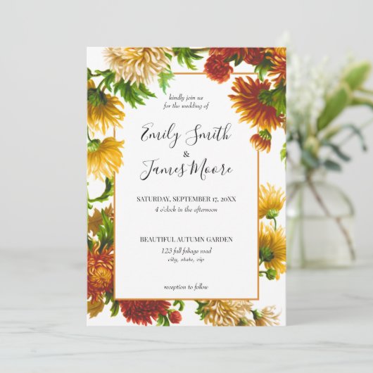 Rustic Floral Elegant Autumn Fall Wedding Kaart (Staand voorkant)