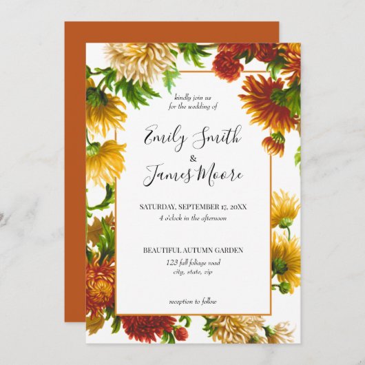 Rustic Floral Elegant Autumn Fall Wedding Kaart (Voorkant / Achterkant)