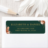 Rustic Floral Emerald Gold Wedding Retouradres Etiket (Insitu)
