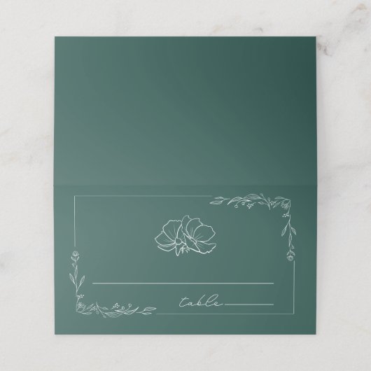 Rustic Floral Emerald Wedding Plaatskaartje (Buitenkant ongevouwen)