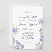 Rustic Floral Eucalyptus Purple Wedding Kaart (Voorkant)