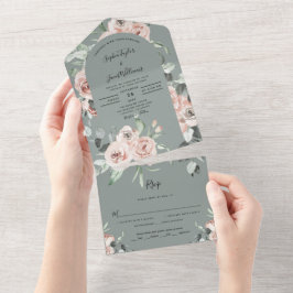 Rustic Floral Eucalyptus Sage Greenery Wedding All In One Uitnodiging