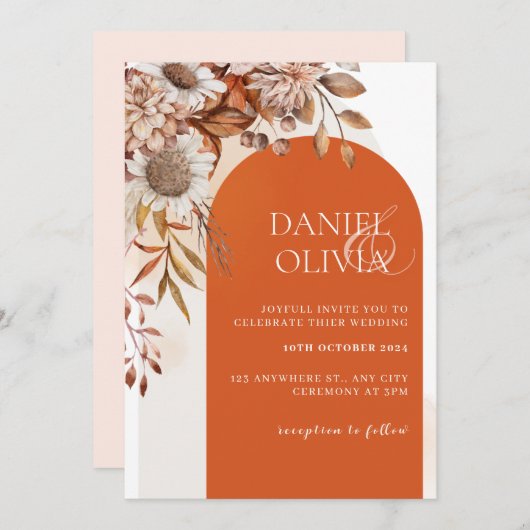 Rustic Floral Fall Huwelijksuitnodiging Kaart (Voorkant / Achterkant)