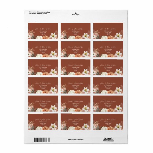 Rustic Floral Fall Wedding Retouradres Etiket (Full Sheet)