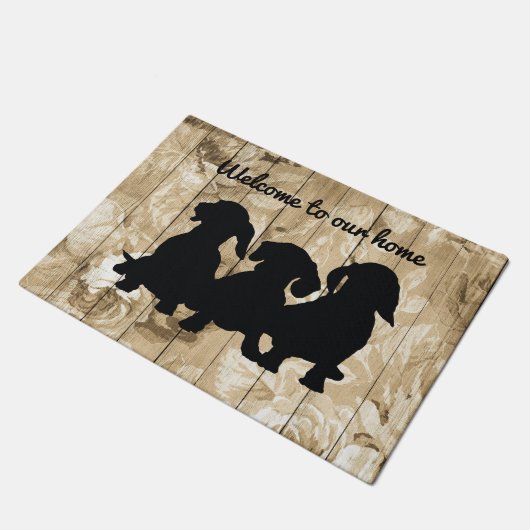 Rustic Floral Faux Wood Dachshund Doormat Deurmat (Schuin)