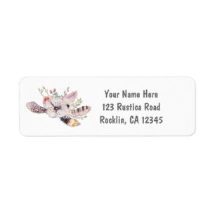 Rustic Floral & Feathers Boho Chic Invitation Etiket