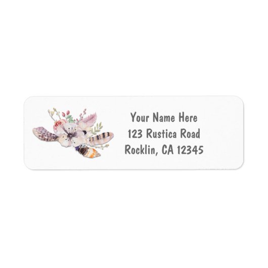Rustic Floral & Feathers Boho Chic Invitation Etiket (Voorkant)