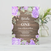 Rustic Floral First 1st Girl Birthday Uitnodiging (Staand voorkant)
