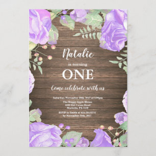 Rustic Floral First 1st Girl Birthday Uitnodiging