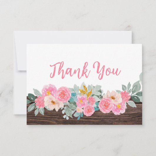 Rustic Floral Flat Thank You Card (Voorkant)