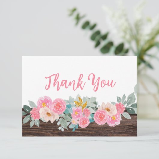Rustic Floral Flat Thank You Card (Staand voorkant)