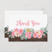 Rustic Floral Flat Thank You Card (Voorkant / Achterkant)
