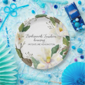 Rustic Floral Foliage White Magnolia Waterverf Papieren Bordje (Feest)