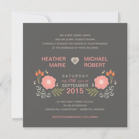 Rustic Floral Formal Style Wedding Invitations Kaart (Voorkant)