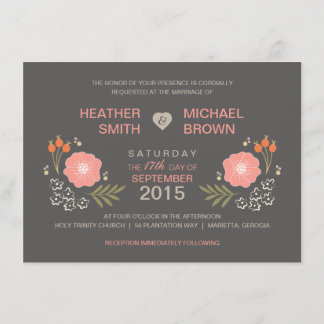 Rustic Floral Formal Style Wedding Invitations Kaart