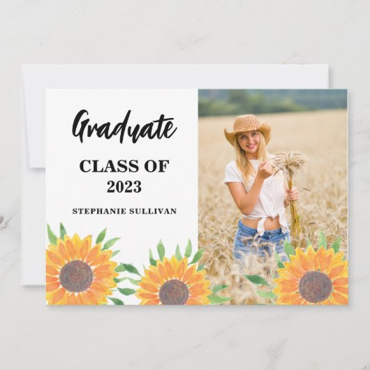 Rustic Floral Foto Afstuderen kondiging Kaart (Voorkant)