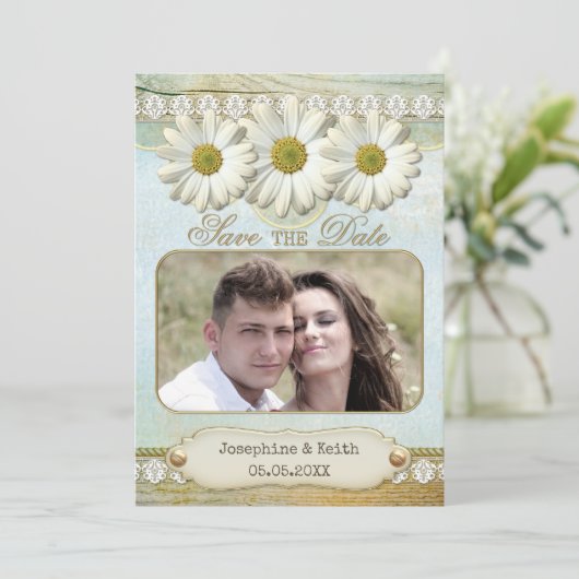 Rustic Floral Foto Save the Date Kaart (Staand voorkant)