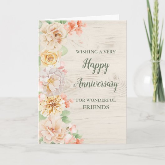 Rustic Floral Friends Wedding Anniversary Kaart (Voorkant)