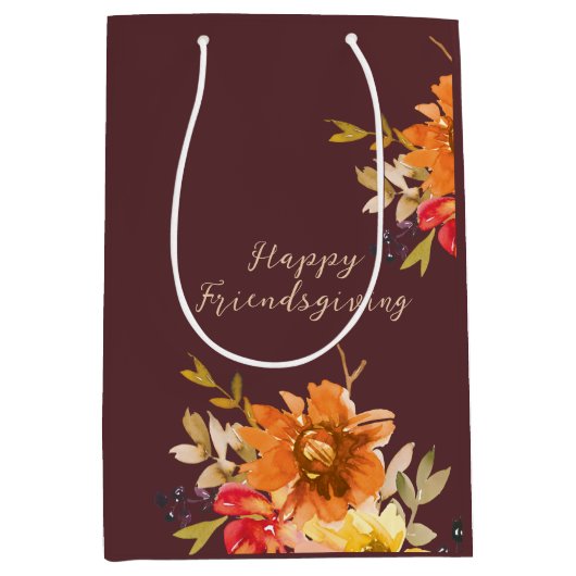 Rustic Floral Friendsgiving  Medium Cadeauzakje (Voorkant)